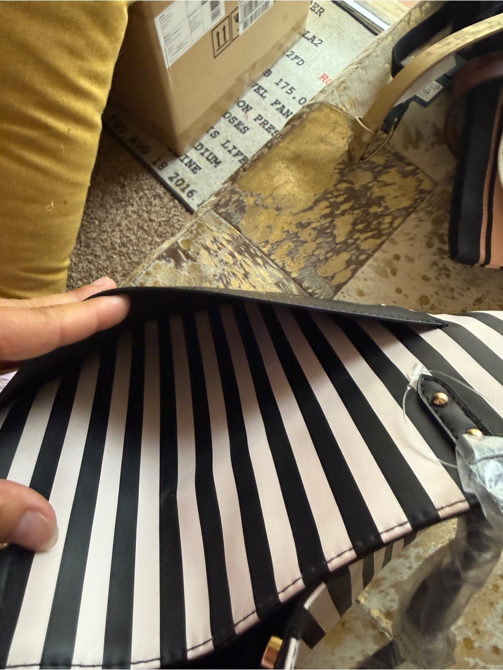 NWT Victoria's Secret Black and White Striped Tote with Gold Logo - Picture 5 of 5